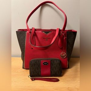Michael Kors Mae Bright Red Purse with Wallet